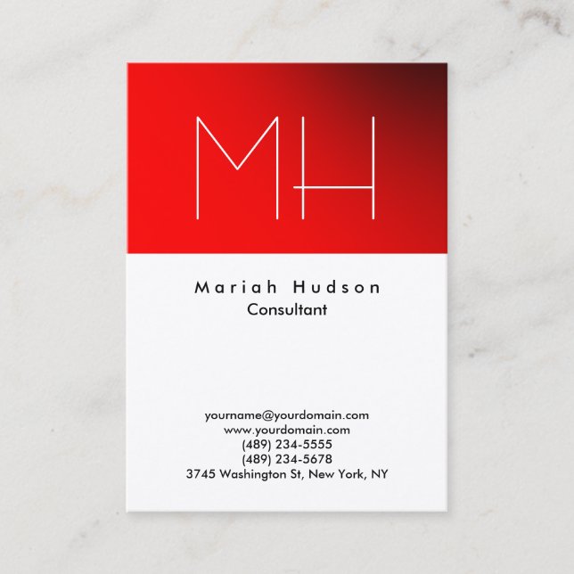 Tarjeta De Visita Monograma blanco rojo de moda profesional (Anverso)