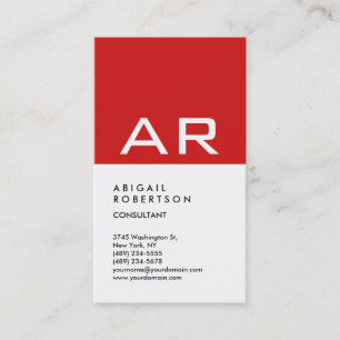 Tarjeta De Visita Monograma blanco rojo de moda vertical con estilo