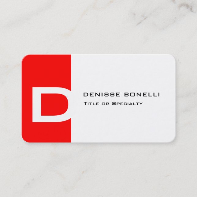 Tarjeta De Visita Monograma blanco rojo moderno moderno (Anverso)