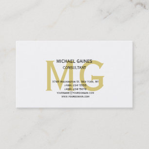 Tarjeta De Visita Monograma blanco único de color oro plano Minimali