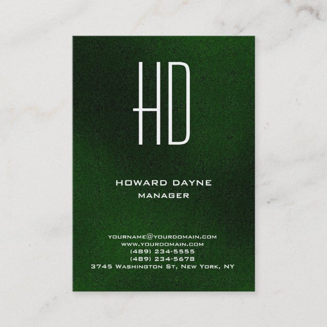Tarjeta De Visita Monograma blanco verde simple y moderno (Anverso)