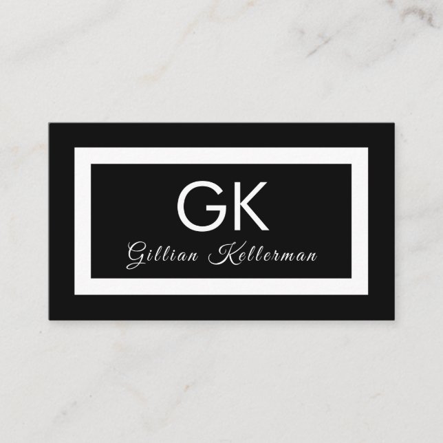 Tarjeta De Visita Monograma blanco y negro elegante (Anverso)