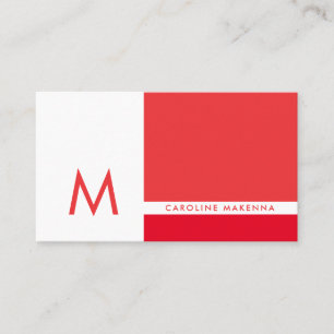 Tarjeta De Visita Monograma Bloque de Color Rojo y Blanco Profesiona
