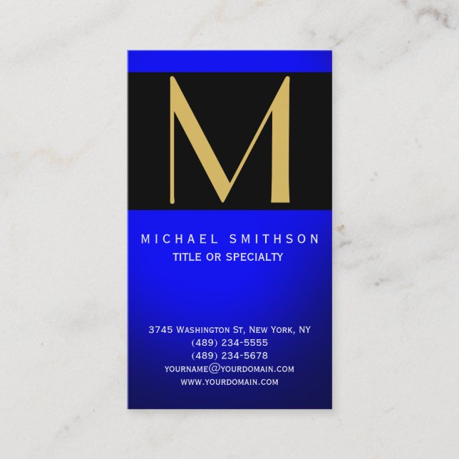 Tarjeta De Visita Monograma Blue Black Modern Business Card (Anverso)