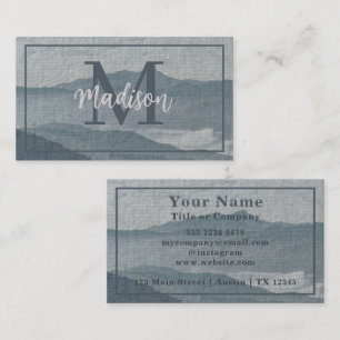 Tarjeta De Visita Monograma Blue Gray Mountain Watercolor Art