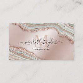 Tarjeta De Visita Monograma Boho Earth Tones Agate Rosa Gold