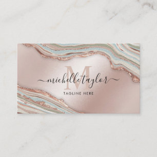 Tarjeta De Visita Monograma Boho Earth Tones Agate Rosa Gold