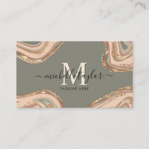 Tarjeta De Visita Monograma Boho Sage Green Earth Tones Agitar Busin