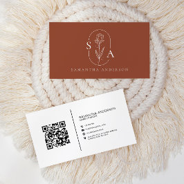 Tarjeta De Visita Monograma Boho Terracotta QR Código moderno