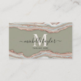 Tarjeta De Visita Monograma Boho Tones de la Tierra Agate Sage Green