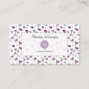 Tarjeta De Visita Monograma Botánico Elegante Morado