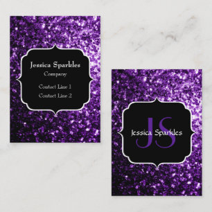 Tarjeta De Visita Monograma brillante con destellos de purpura oscur