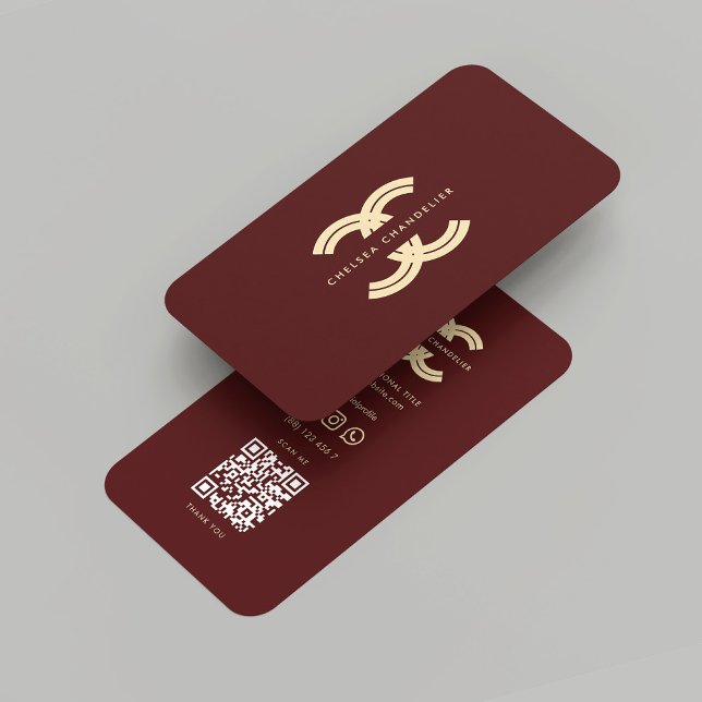 Tarjeta De Visita Monograma C Profesional Rojo Marrón Oro Moderno (Modern Monogram C Professional Red Maroon Gold Business Card
)