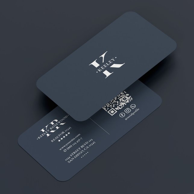 Tarjeta De Visita Monograma Carbón Azul Azul Moderno Simple Inicial (Monogram Charcoal Blue Modern Simple Initial Business Card
)