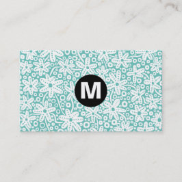 Tarjeta De Visita Monograma central - Diseño de flores - Lt Aqua