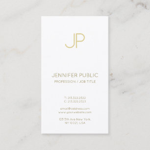 Tarjeta De Visita Monograma Chic Minimalista Tendencia Oro Blanco Lu