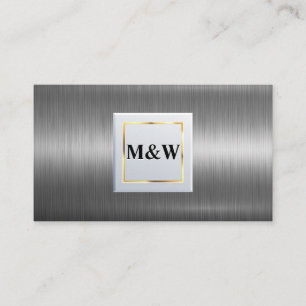 Tarjeta De Visita Monograma clásico   Aluminio metálico plateado