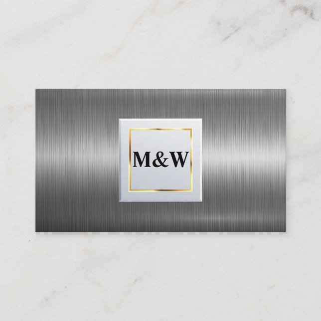 Tarjeta De Visita Monograma clásico | Aluminio metálico plateado (Anverso)