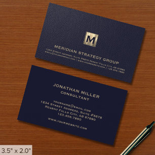 Tarjeta De Visita Monograma clásico de oro azul de la marina