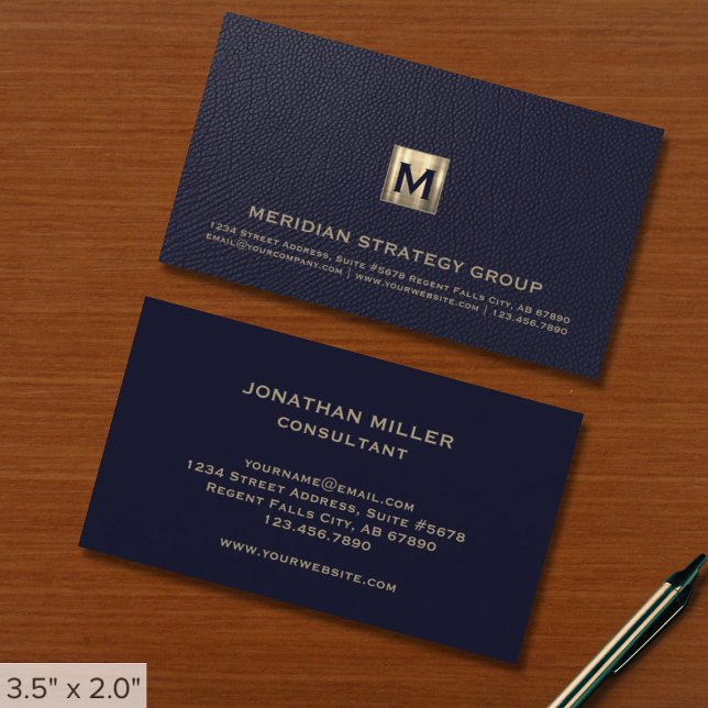Tarjeta De Visita Monograma clásico de oro azul de la marina (Subido por el creador)