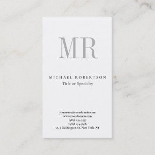 Tarjeta De Visita Monograma Clásico Gris Blanco Minimalista Plano