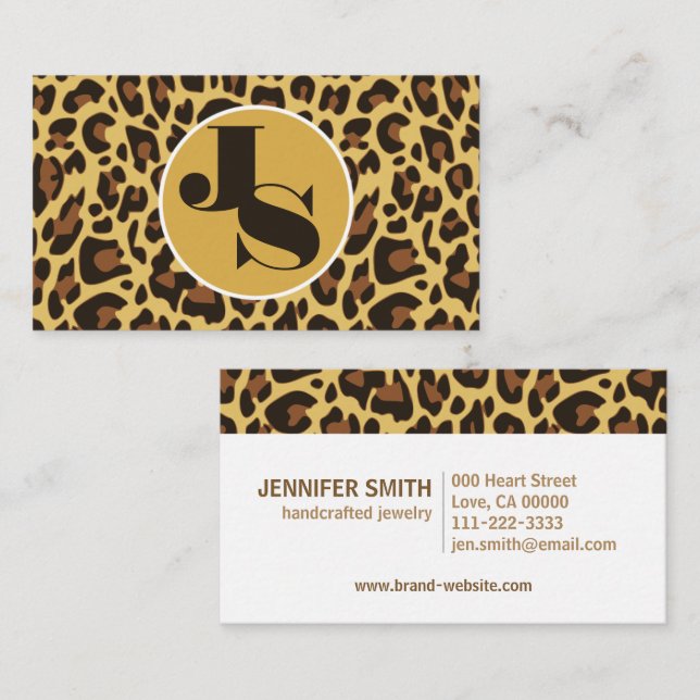 Tarjeta De Visita Monograma Clásico Leopardo Imprimir patrón Rockabi (Anverso / Reverso)