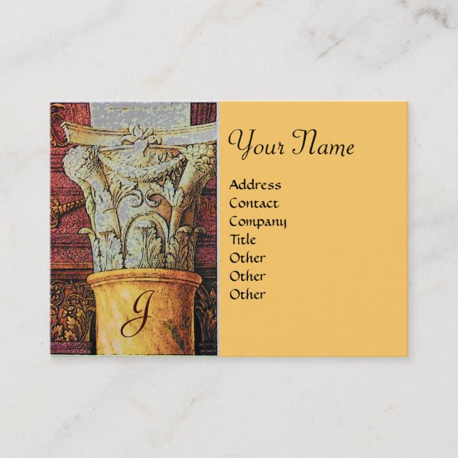 Tarjeta De Visita MONOGRAMA CLÁSICO, marrón claro, gris, amarillo (Anverso)