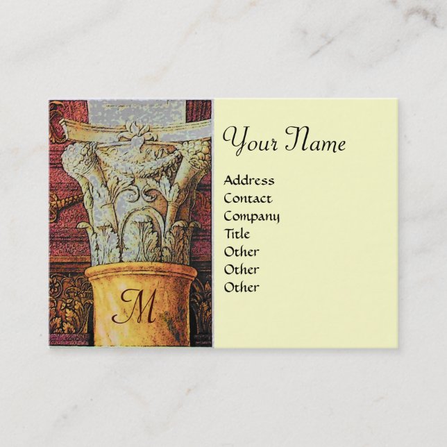 Tarjeta De Visita MONOGRAMA CLÁSICO, marrón claro, gris, amarillo (Anverso)