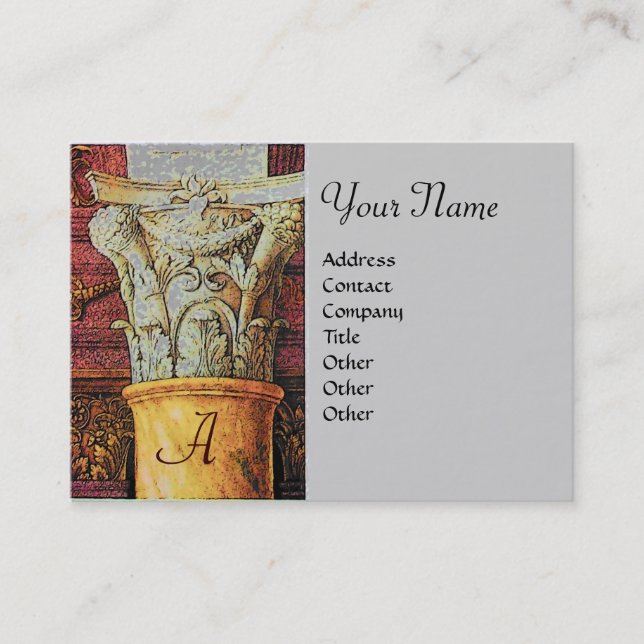 Tarjeta De Visita MONOGRAMA CLÁSICO, marrón claro, gris, amarillo (Anverso)