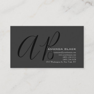 Tarjeta De Visita Monograma Clásico Personalizado Gris Negro Ultra-G