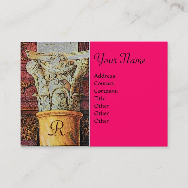 Tarjeta De Visita MONOGRAMA CLÁSICO, rosa brillante, fucsia (Anverso)