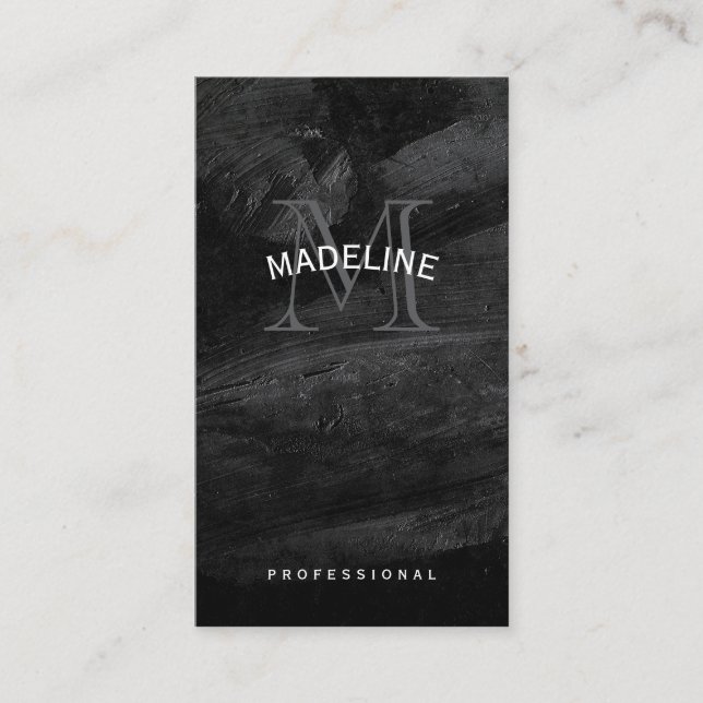 Tarjeta De Visita Monograma clásico | Textura negra (Anverso)