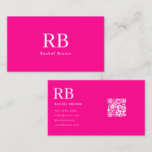 Tarjeta De Visita Monograma código qr elegante de color rosa calient