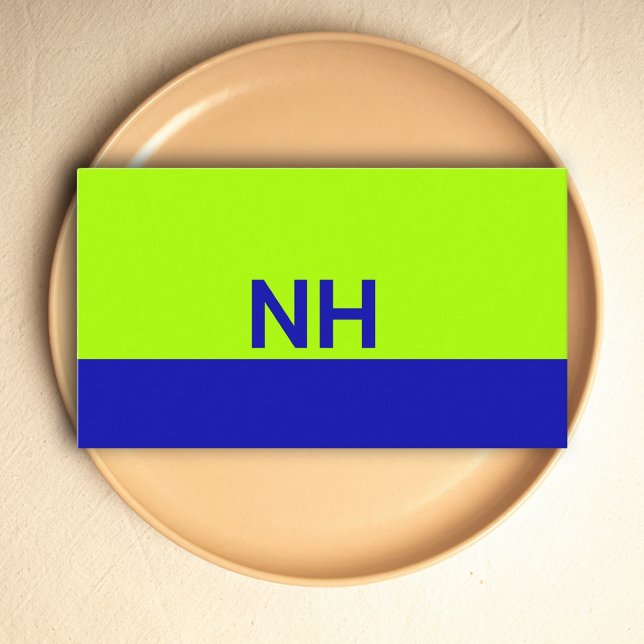 Tarjeta De Visita Monograma código QR lima eléctrica azul minimalist (Monogram QR code blue electric lime minimalist Business Card)