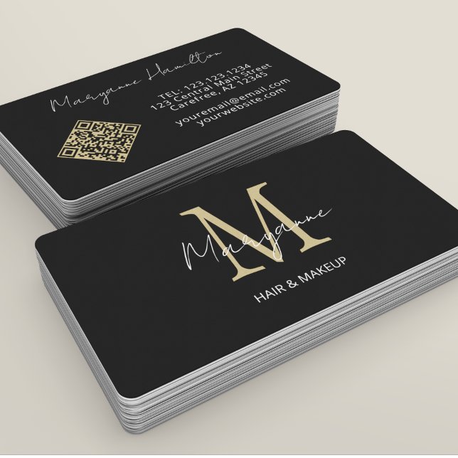 Tarjeta De Visita Monograma Código QR Oro negro (Subido por el creador)