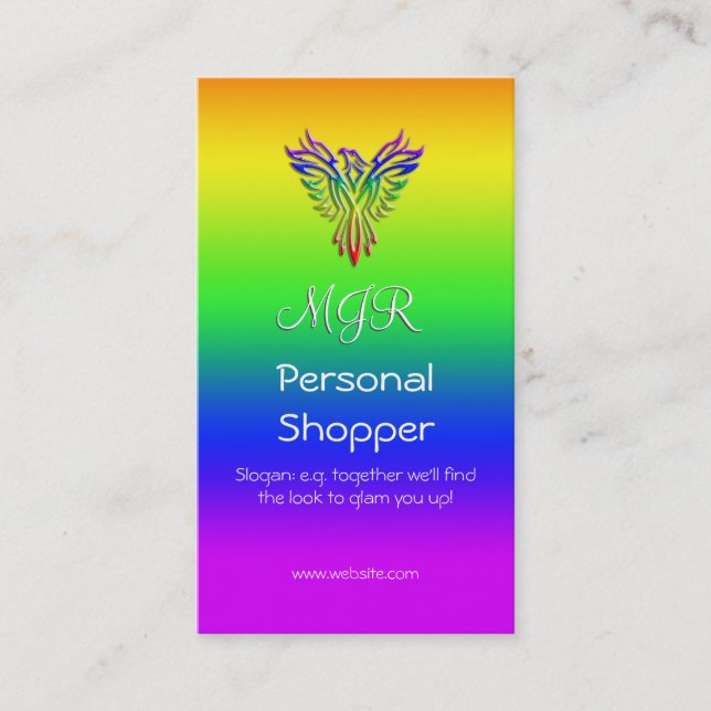 Tarjeta De Visita Monograma, Comprador personal, Fénix del arcoiris  (Anverso)