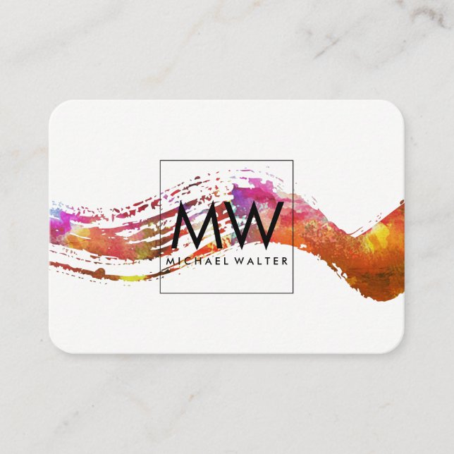 Tarjeta De Visita Monograma con brocha acuarela moderna (Anverso)