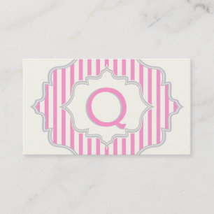 Tarjeta De Visita Monograma con franjas rosas y blancas