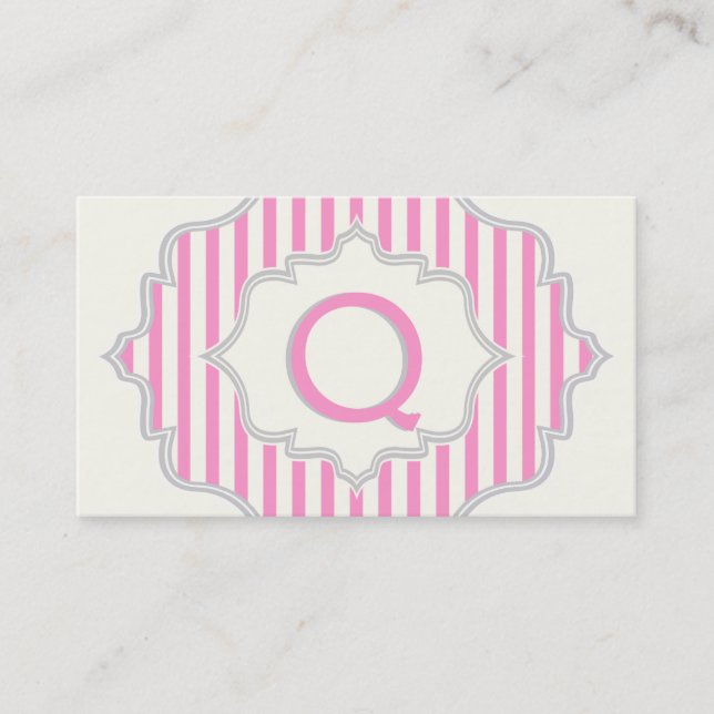 Tarjeta De Visita Monograma con franjas rosas y blancas (Anverso)