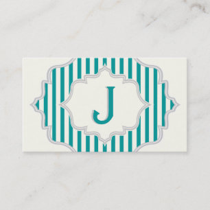 Tarjeta De Visita Monograma con franjas verde azuladas y blancas