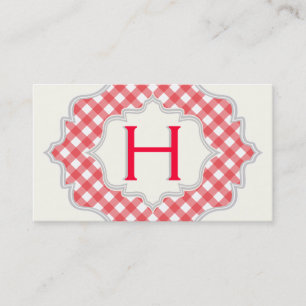 Tarjeta De Visita Monograma con gingham roja y blanca