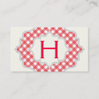 Tarjeta De Visita Monograma con gingham roja y blanca