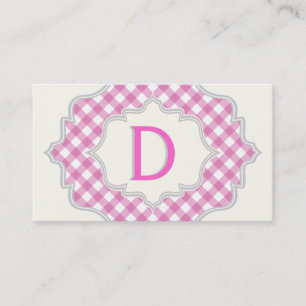 Tarjeta De Visita Monograma con gingham rosa y blanca