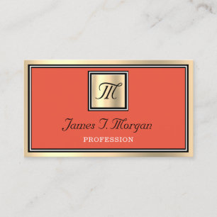 Tarjeta De Visita Monograma con marco VIP de Coral Naranja Gold Prof