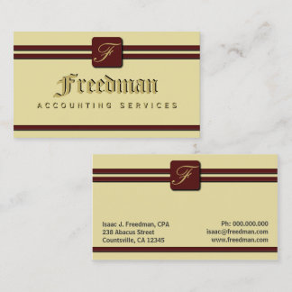 Tarjeta De Visita Monograma Cream Burgundy Contador Profesional