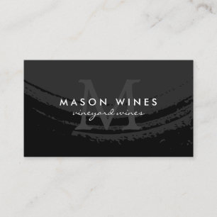 Tarjeta De Visita Monograma Cristal de vino negro cepillado artístic