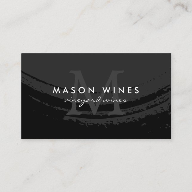 Tarjeta De Visita Monograma Cristal de vino negro cepillado artístic (Anverso)