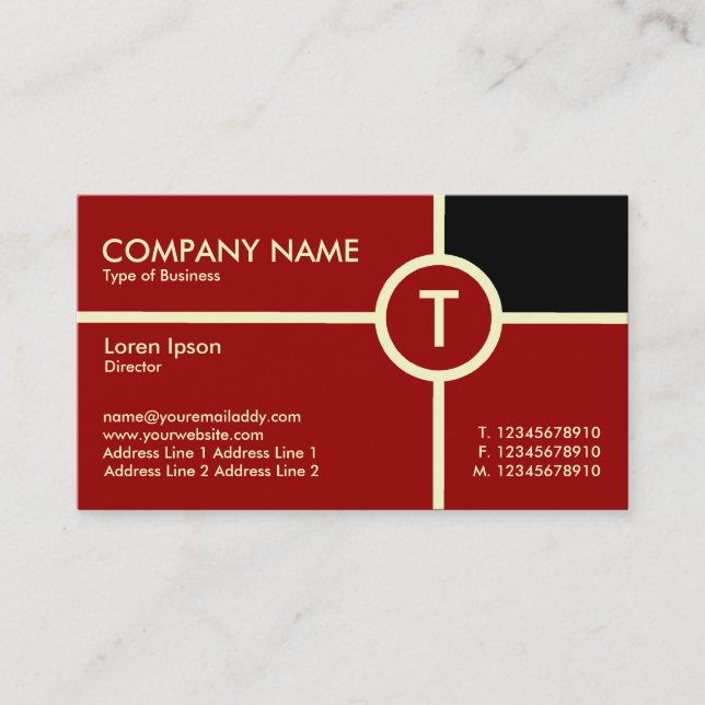 Tarjeta De Visita Monograma Cruz de Círculo Marrón, Negro y Crema (Anverso)