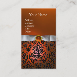 Tarjeta De Visita MONOGRAMA DAMASKO cinta naranja blanca
