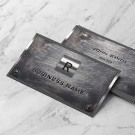 Tarjeta De Visita Monograma de acero grunge de construcción con marc